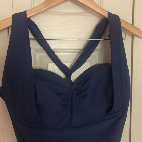 Lands’ End solid blue One Piece Swimsuit padded underwire pinup 18W plus size - Picture 2 of 3